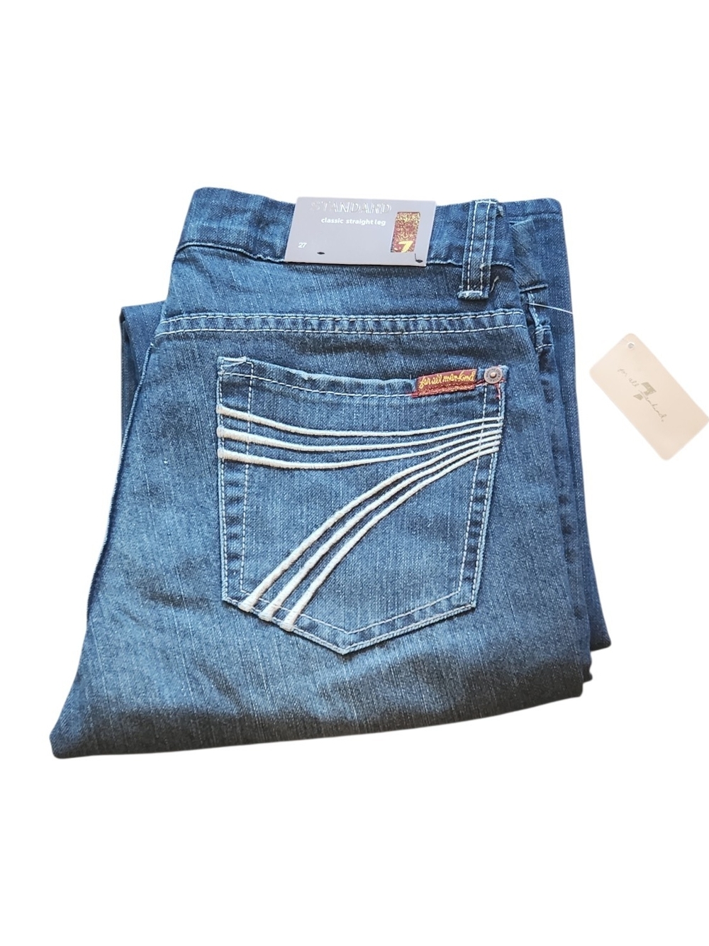 NWT 7FAM Standard Midrise Embroidered Seven Pocket USA Straight Leg Sz 27 Jeans